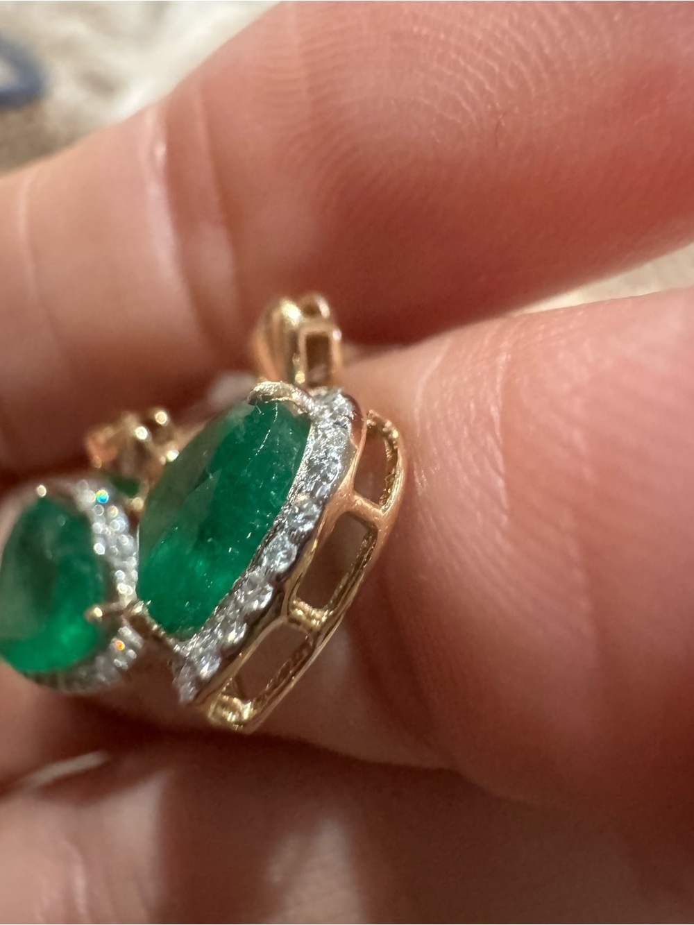 Certified Natural Emerald & Diamond Heart Earrings 14K YG | 2.56 CT Emeralds - Picture 6 of 16